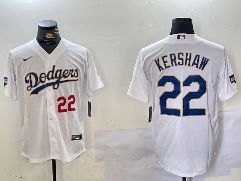 Men Los Angeles Dodgers #22 Kershaw White Game 2024 Nike MLB Jersey style 3